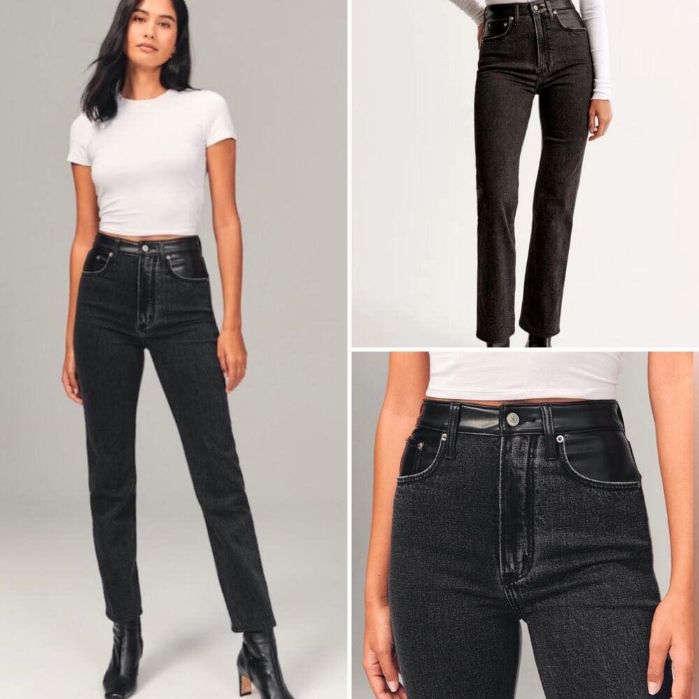 Abercrombie & Fitch NEW Mixed Fabric Ultra High Rise Ankle Straight Jean SZ 35 S